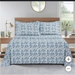 King/South Point Sheet Set Multicolor watercolor floral Flat Fitted Pill…